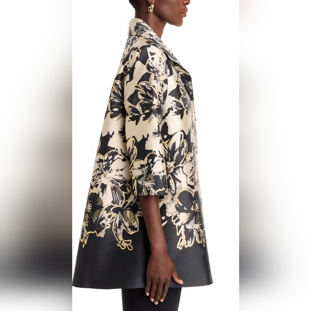 NWT Caroline Rose Showstopper Jacquard Party Open Front Jacket: Champagne/Black - Picture 3 of 15